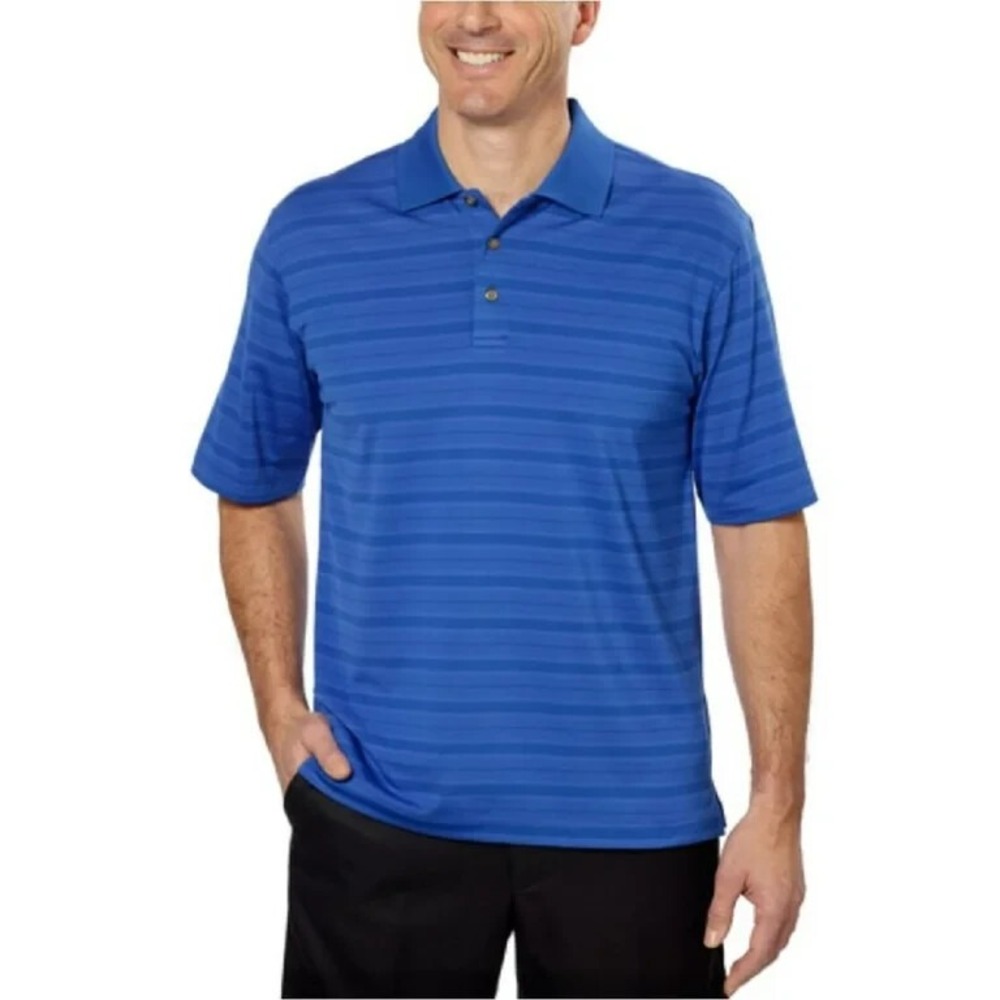Ashworth Polo Golf Shirt XL Blue Striped Stretch Golf Athletic Resort Travel Y2K